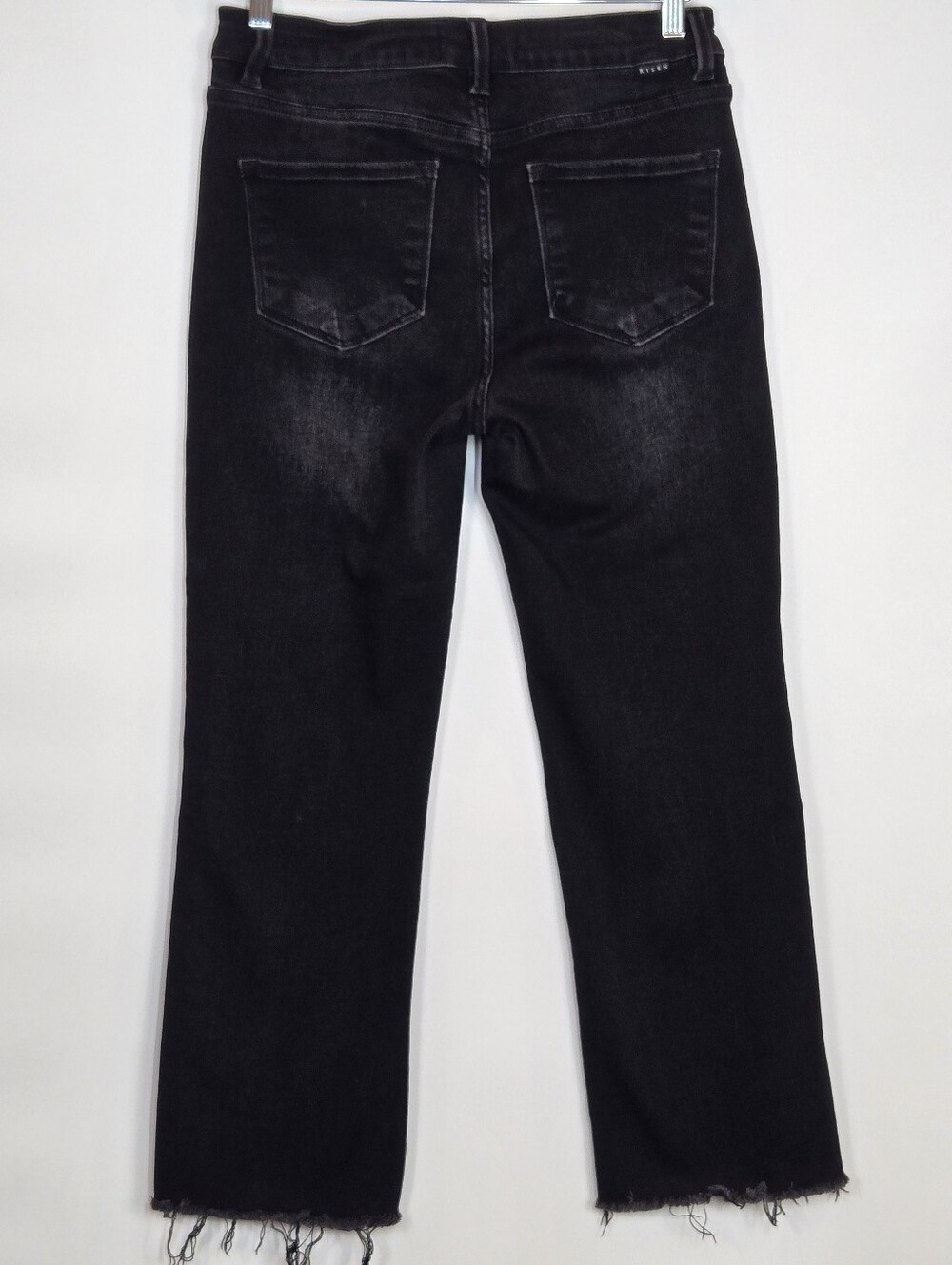 Risen Jeans Mid-Rise Straight Crop Raw Edge Jeans Black Stretch Denim 29 9 - Picture 6 of 10
